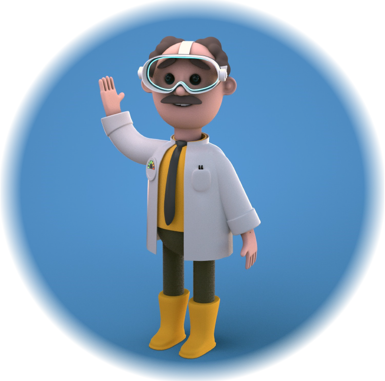 Professorihahmo Arvo vilkuttaa.